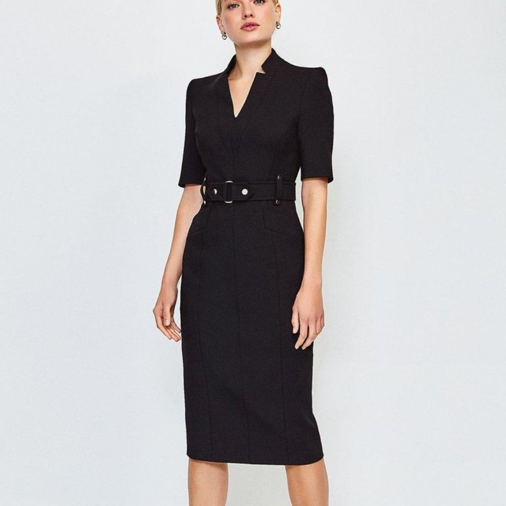 Karen Millen Forever cinch waist midi pencil dress Black size 8
